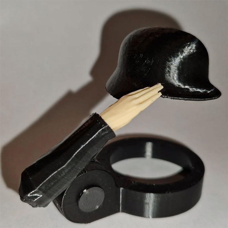 Soldier saluting beer bottle helmet