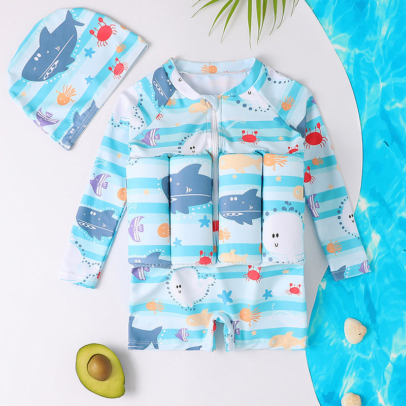 Cartoon floating swimsuit and matching swim cap