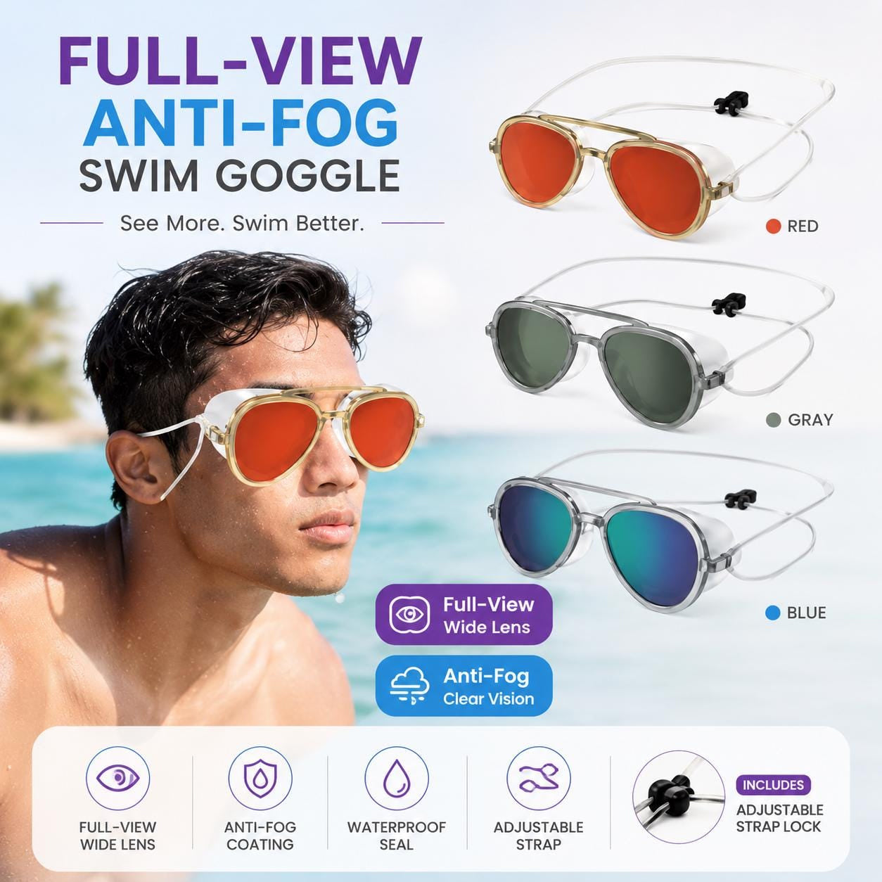 Wide Lens Anti Fog Leakproof Swimming Goggles