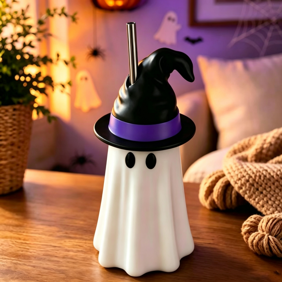 Spooky Ghost Witch Cap Halloween Drink Cup