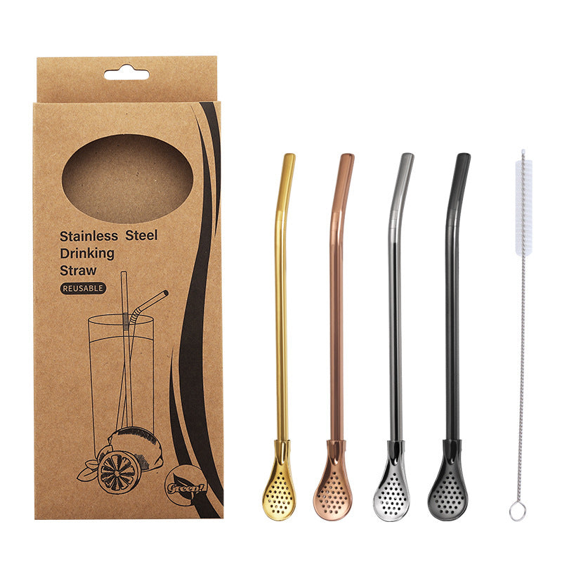 Stainless Steel Straw Spoon Set