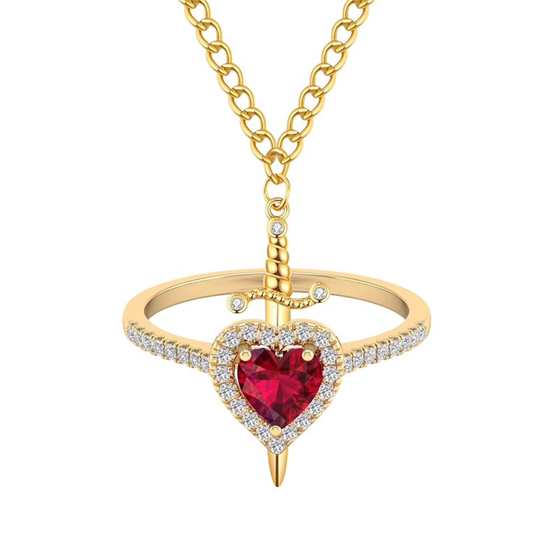 Hollow Design Ruby Bracelet Heart Ring