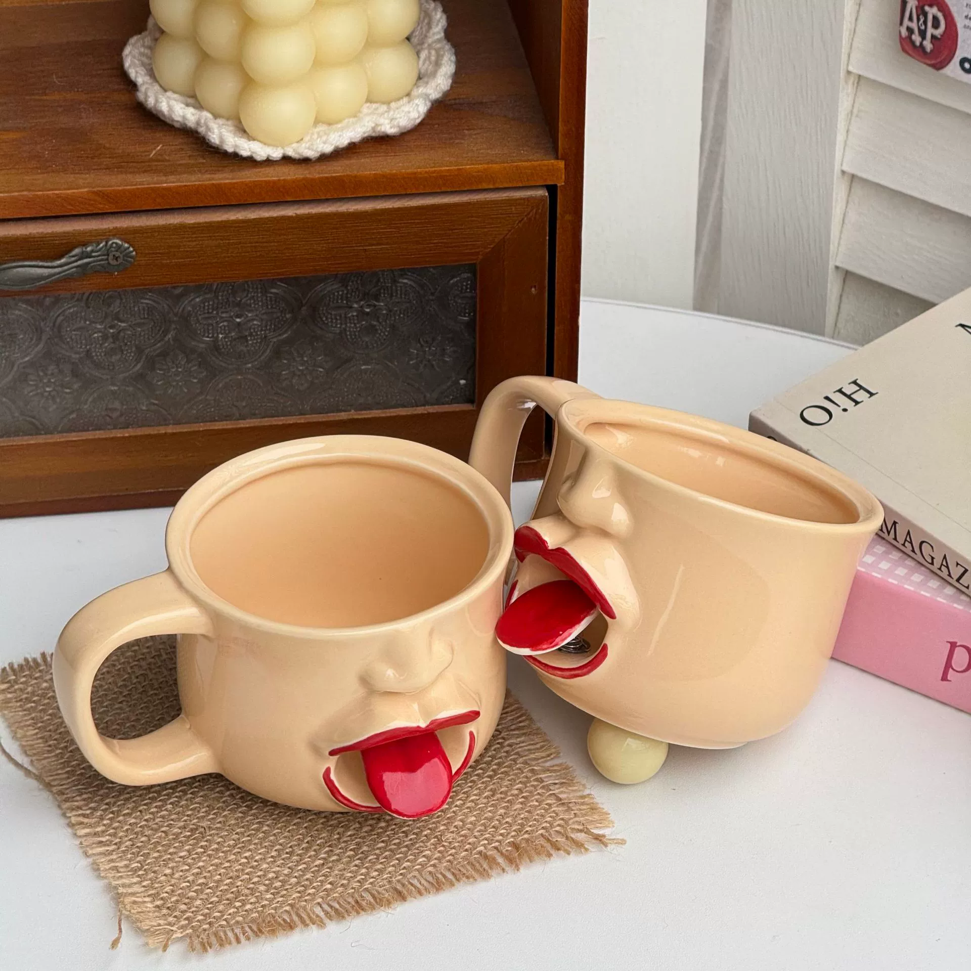 Funny 3D Tongue Out Face Novelty Ceramic Coffee Mug