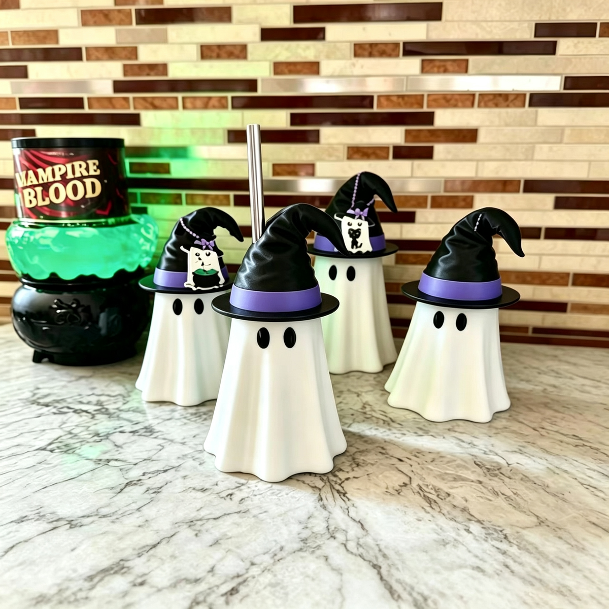 Spooky Ghost Witch Cap Halloween Drink Cup