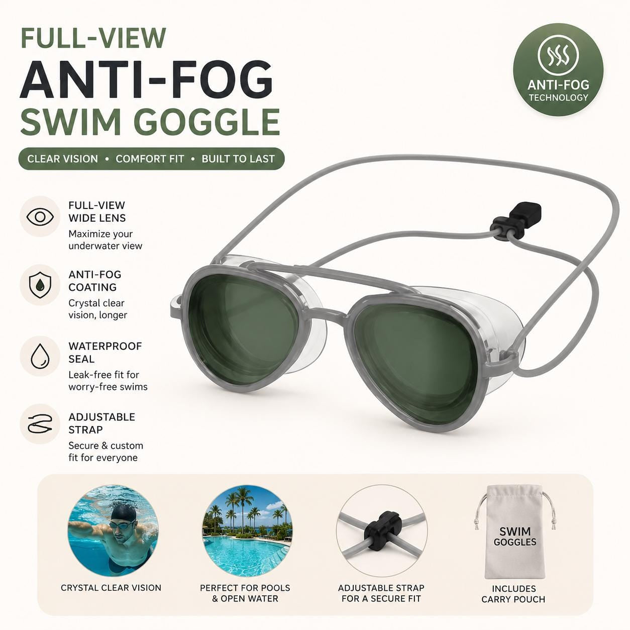 Wide Lens Anti Fog Leakproof Swimming Goggles