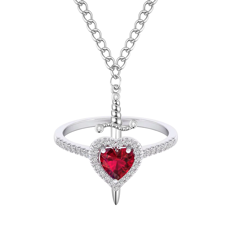 Hollow Design Ruby Bracelet Heart Ring