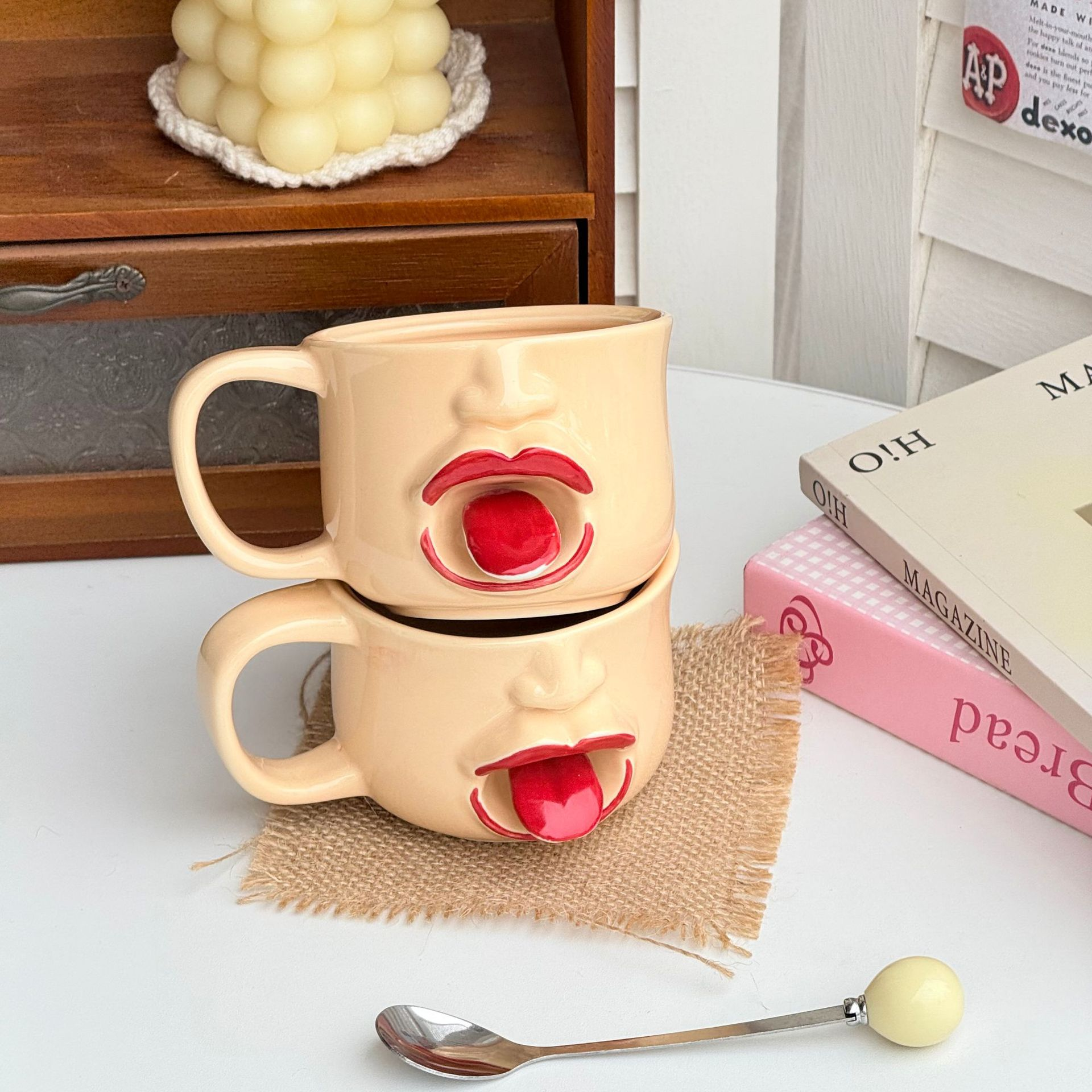 Funny 3D Tongue Out Face Novelty Ceramic Coffee Mug
