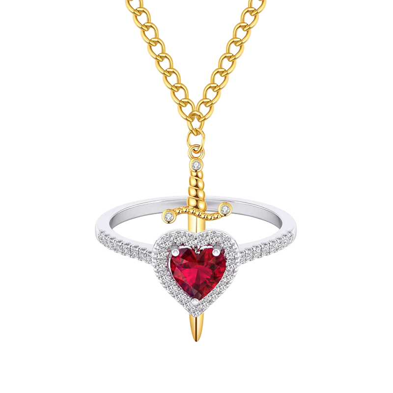 Hollow Design Ruby Bracelet Heart Ring