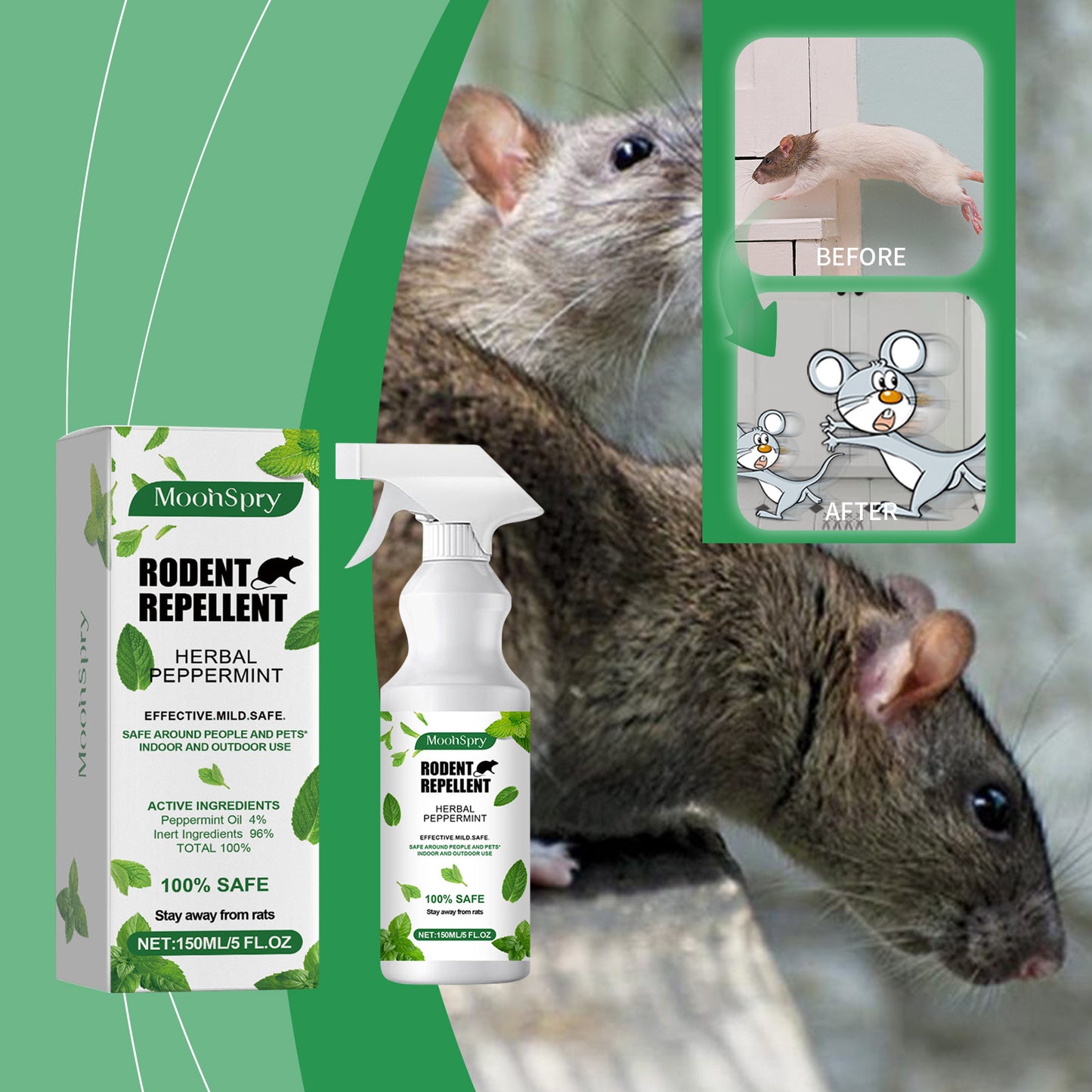 Mint flavored mouse repellent spray