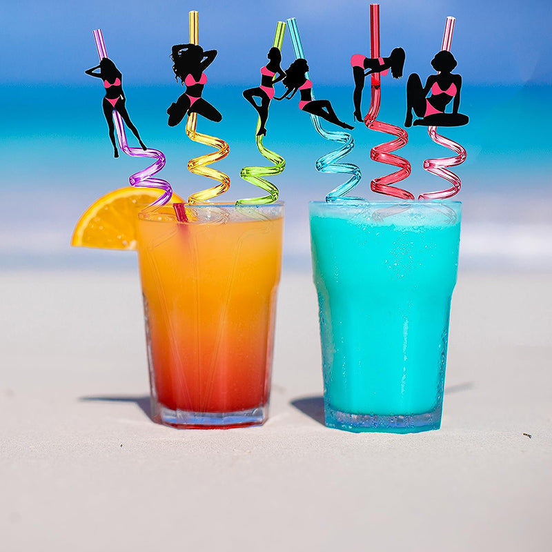 Pink Stripper Spiral Straws