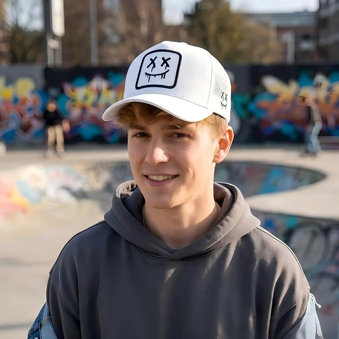 Square Drip Smiley Face Mesh Trucker Cap
