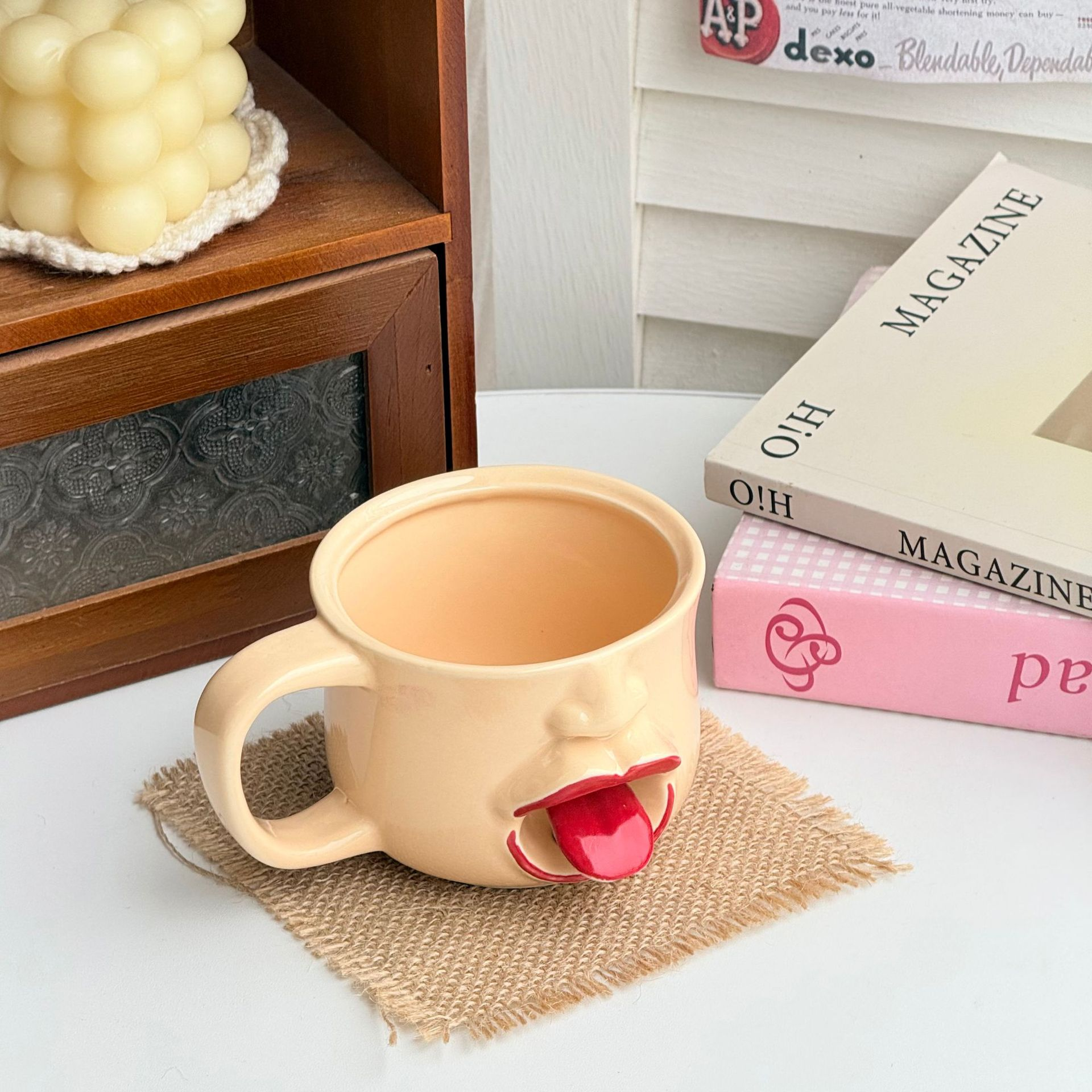 Funny 3D Tongue Out Face Novelty Ceramic Coffee Mug