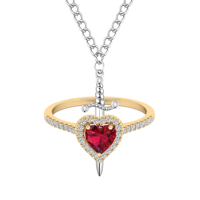 Hollow Design Ruby Bracelet Heart Ring