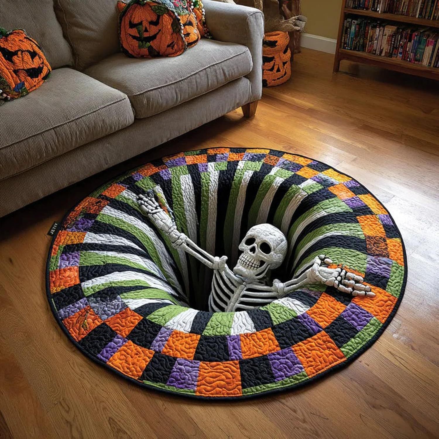 Halloween 3D Skeleton Trap Round Rug