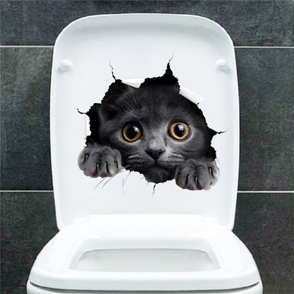 Creative wall-breaking cat sticker waterproof toilet sticker