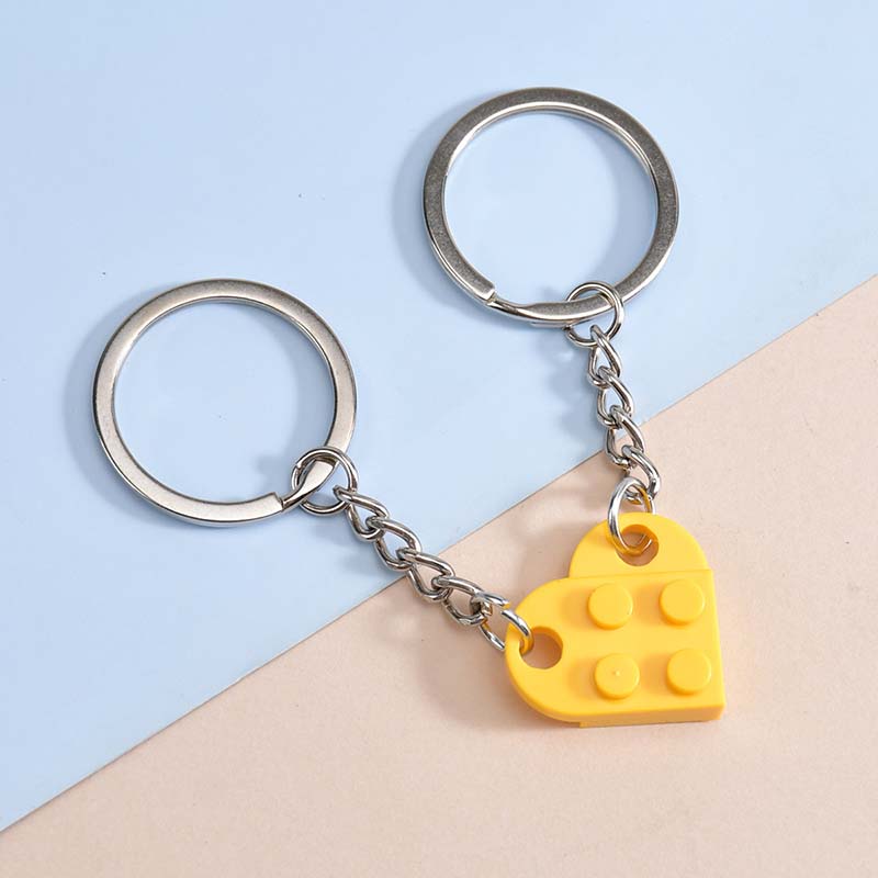 Love building blocks peach heart keychain pendant