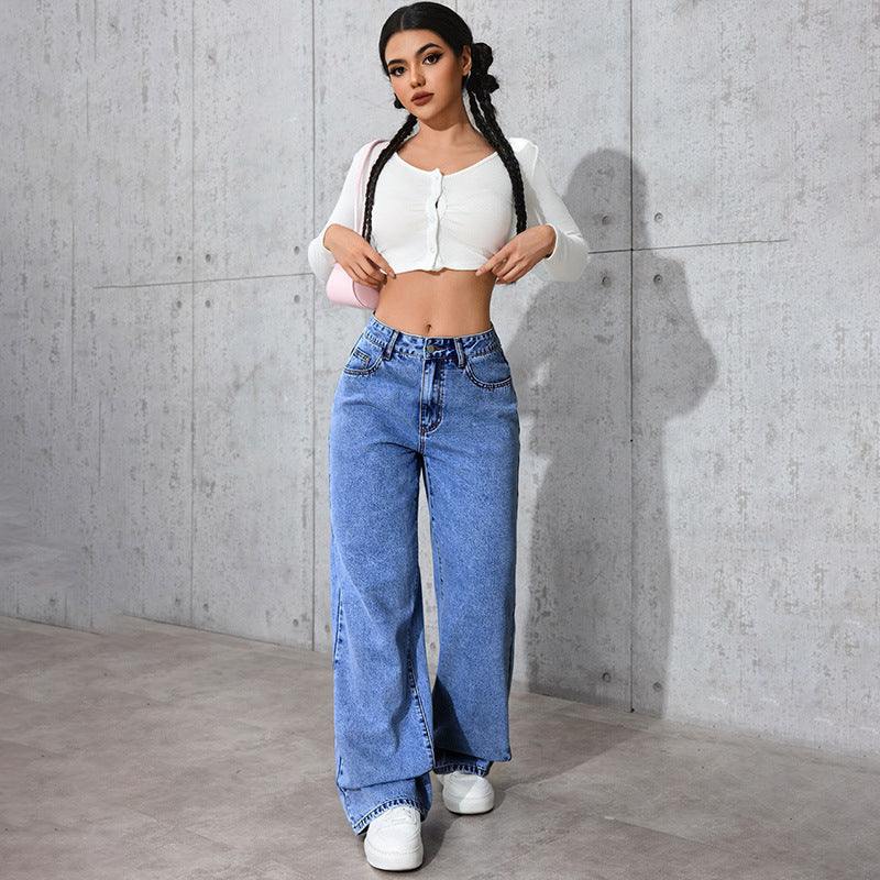 High-waisted straight-leg loose pants