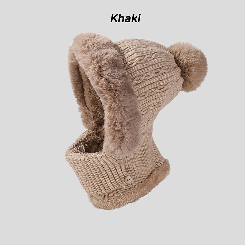 Knitted hat and scarf one-piece plush set