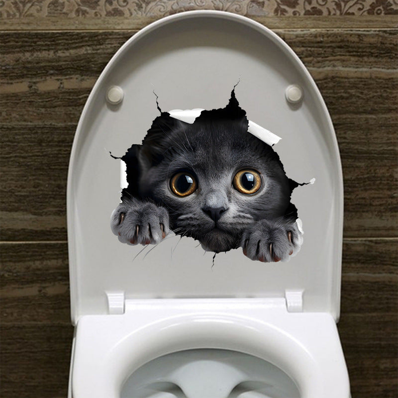 Creative wall-breaking cat sticker waterproof toilet sticker