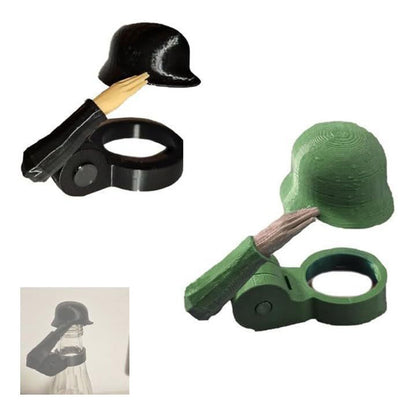Soldier saluting beer bottle helmet