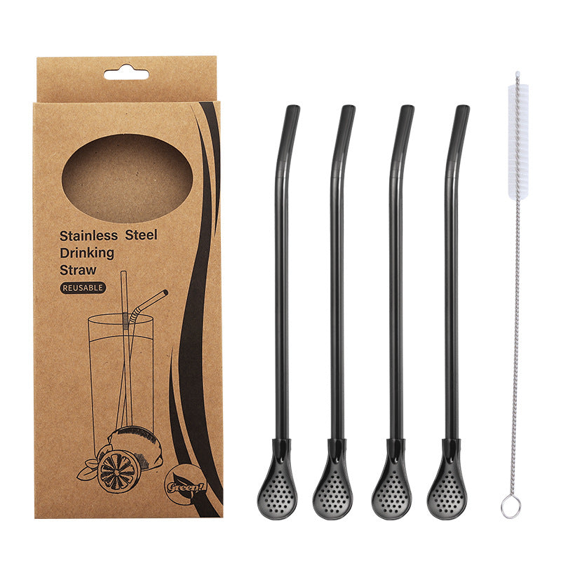 Stainless Steel Straw Spoon Set