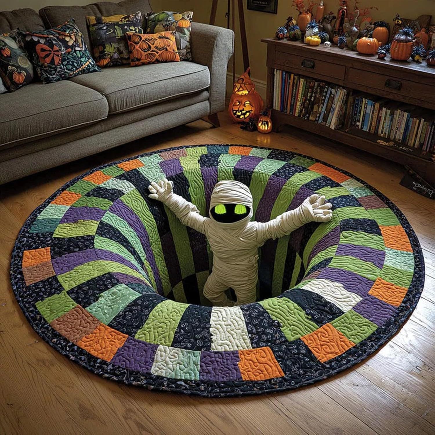 Halloween 3D Skeleton Trap Round Rug