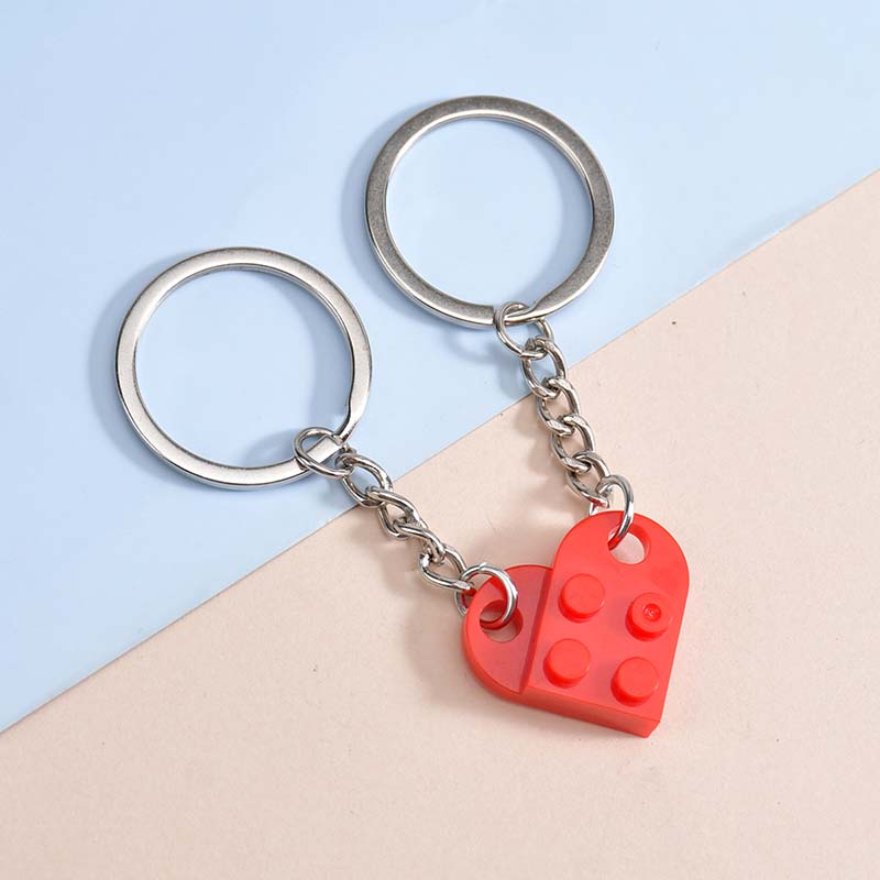 Love building blocks peach heart keychain pendant