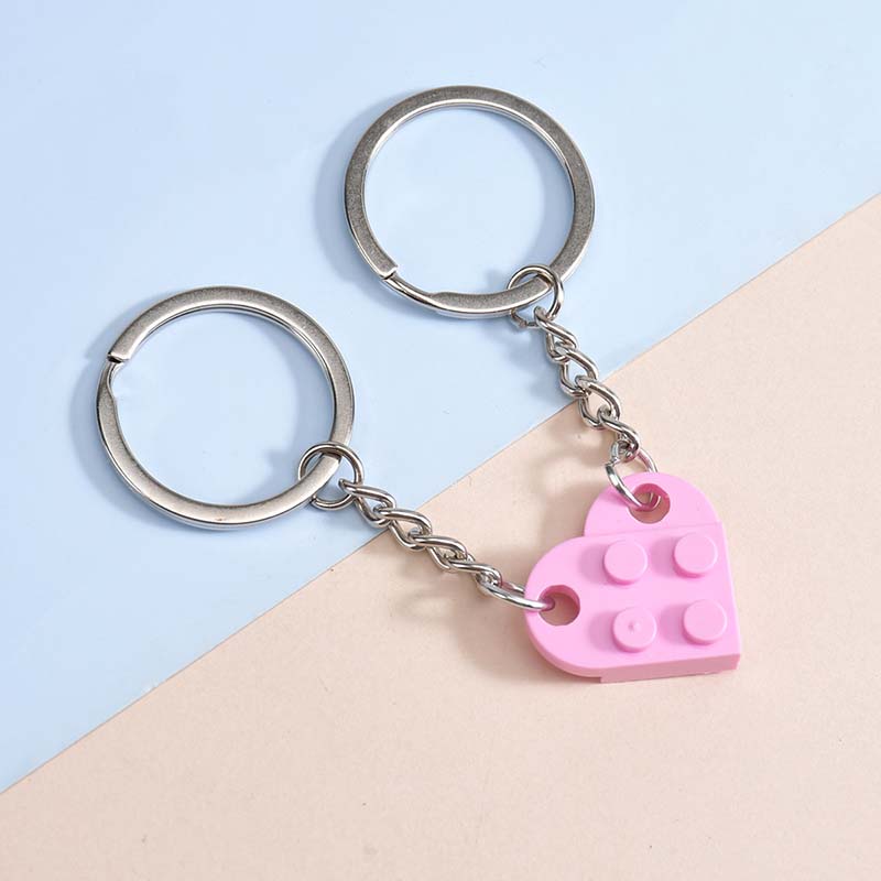 Love building blocks peach heart keychain pendant