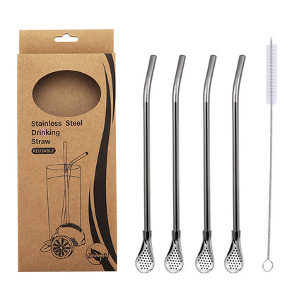 Stainless Steel Straw Spoon Set