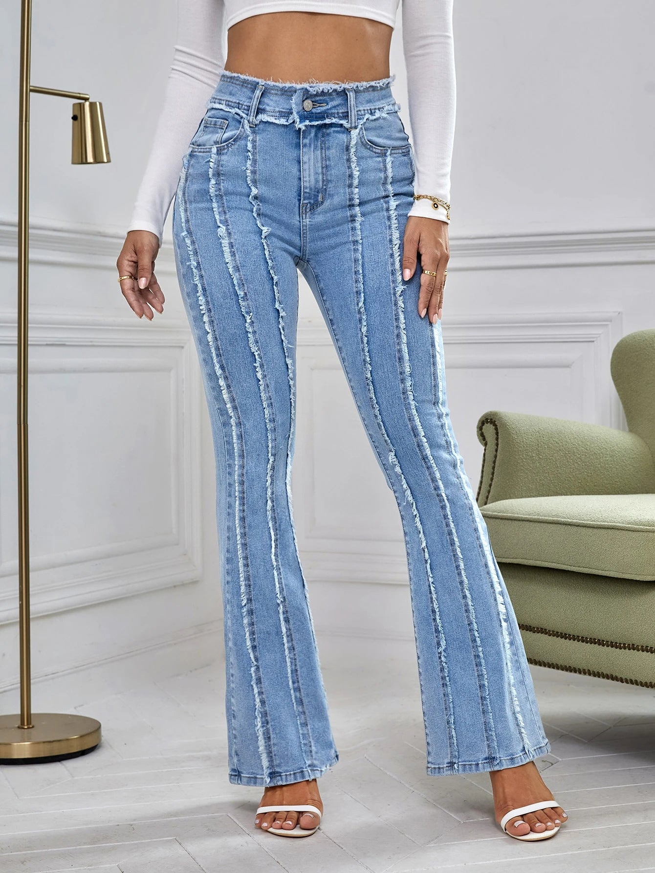High-waisted textured jeans