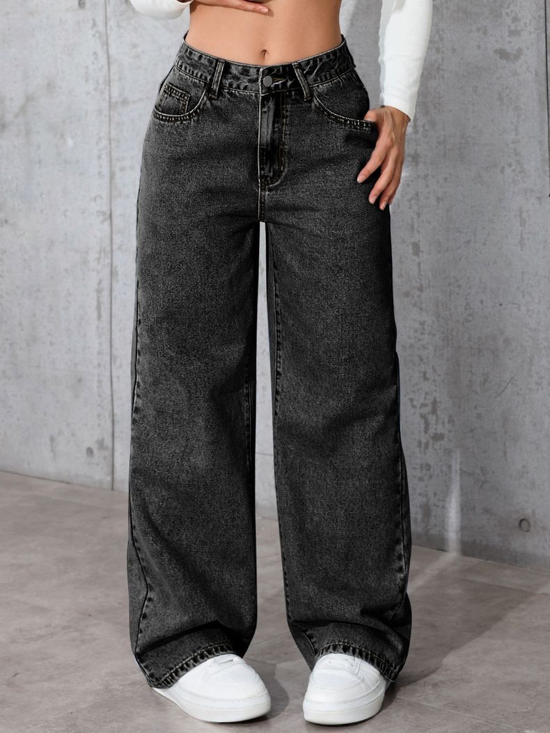 High-waisted straight-leg loose pants