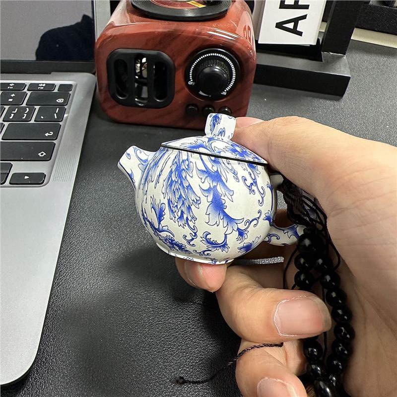 Windproof Pink Flame Blue and White Porcelain Handle Teapot Lighter