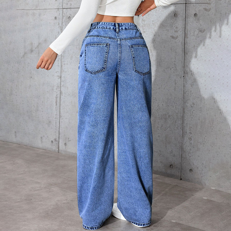 High-waisted straight-leg loose pants
