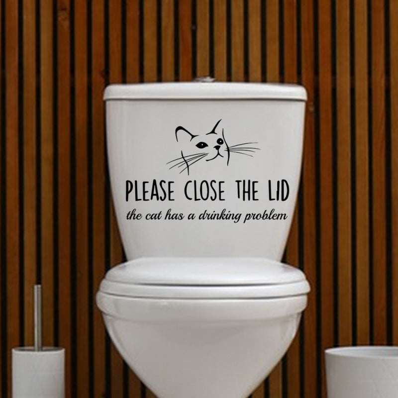 Please close the lid cat toilet wall sticker