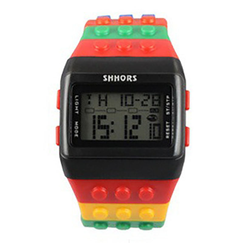 LCD color building blocks multifunctional electronic watch