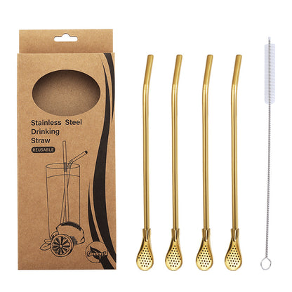 Stainless Steel Straw Spoon Set