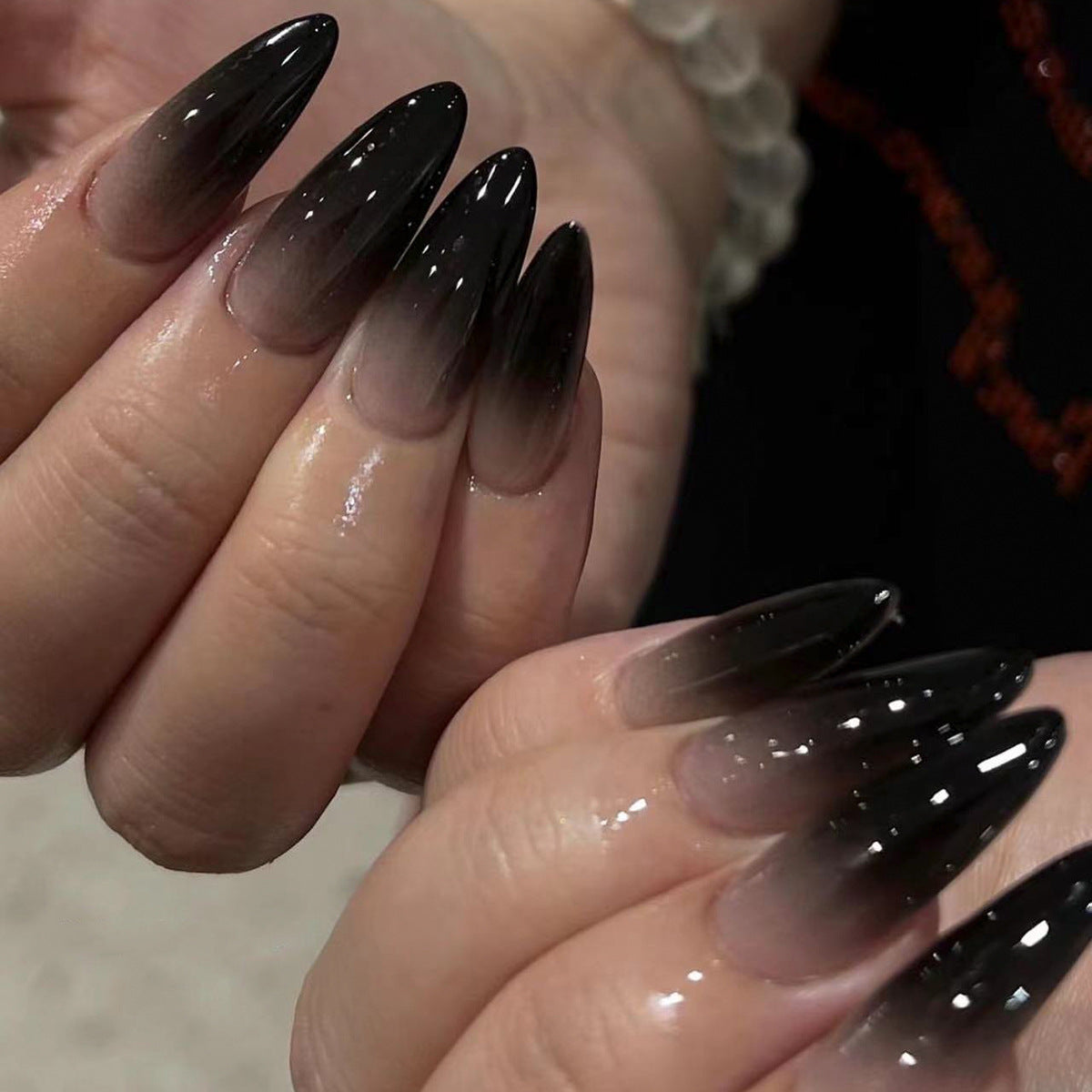 Black French Gradient Manicure (Glue Type)