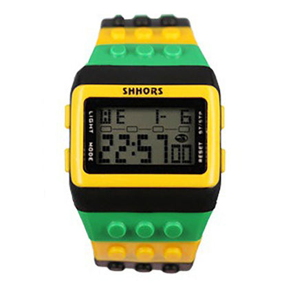 LCD color building blocks multifunctional electronic watch