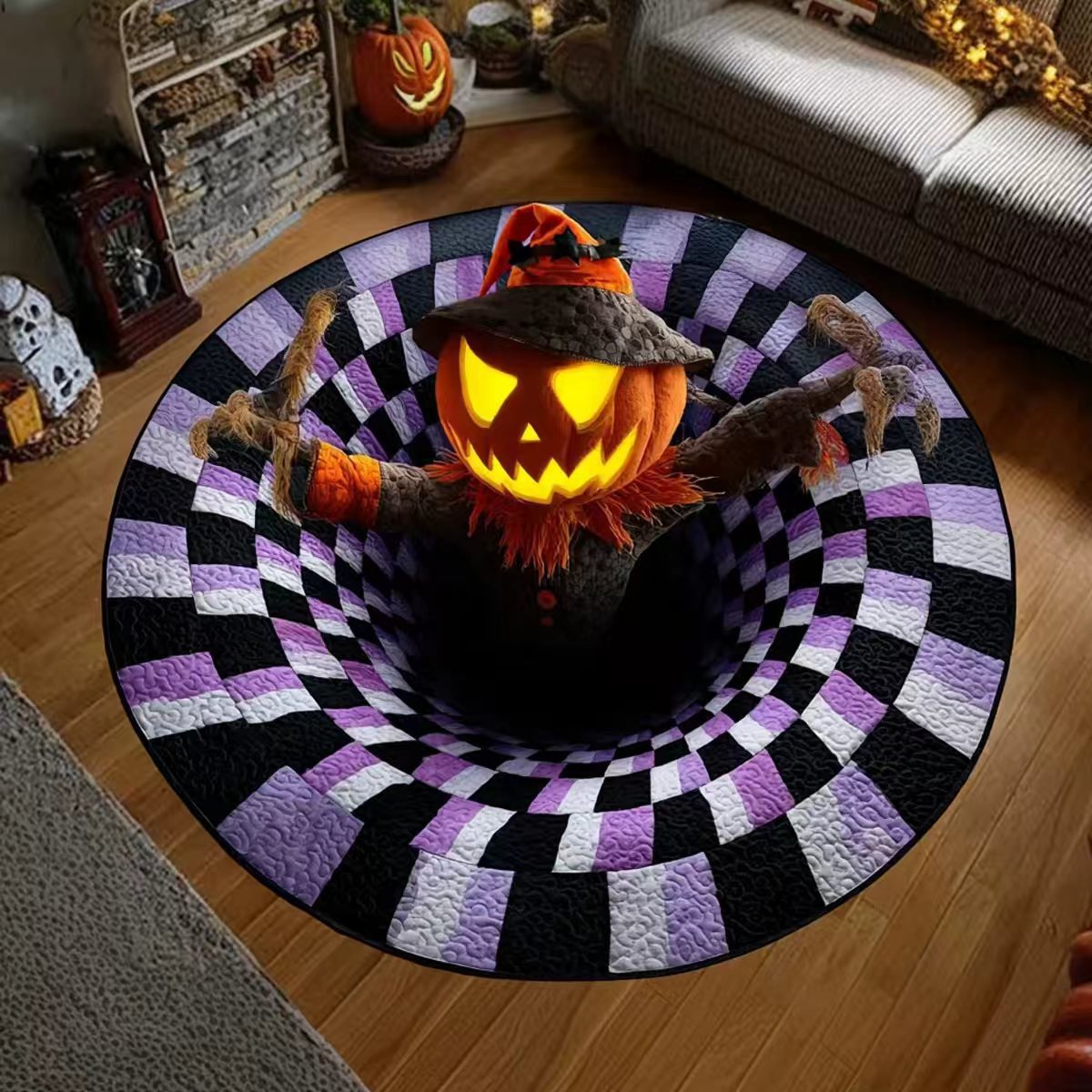 Halloween 3D Skeleton Trap Round Rug