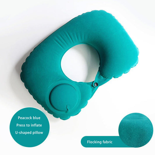 Flocking inflatable U-shaped pillow