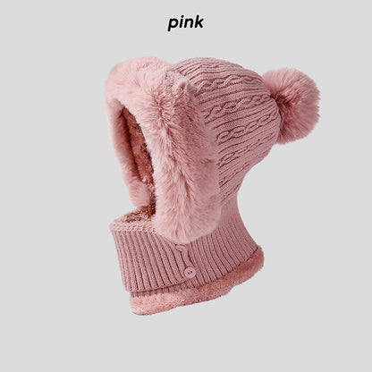 Knitted hat and scarf one-piece plush set