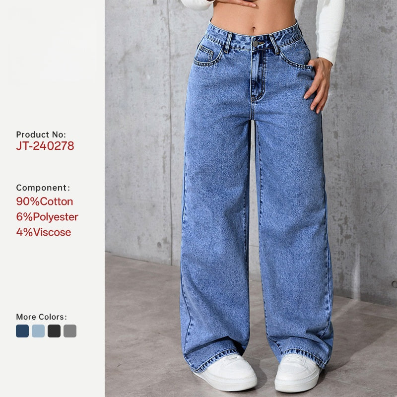 High-waisted straight-leg loose pants