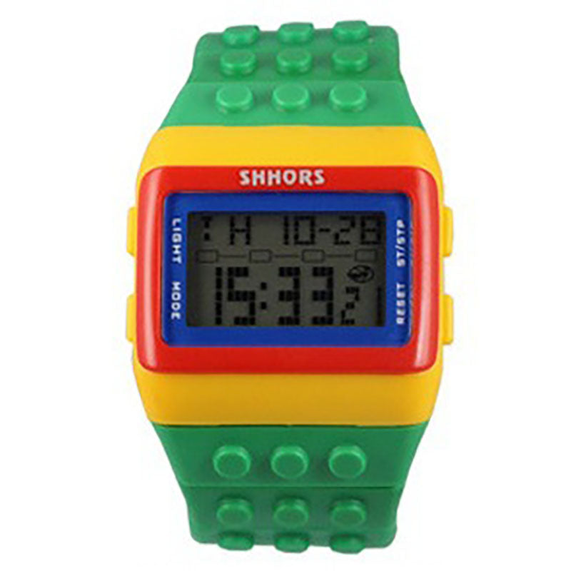 LCD color building blocks multifunctional electronic watch