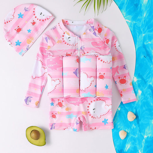 Cartoon floating swimsuit and matching swim cap