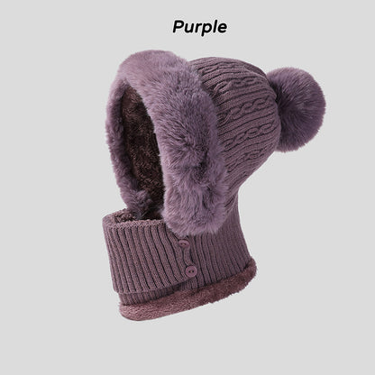 Knitted hat and scarf one-piece plush set