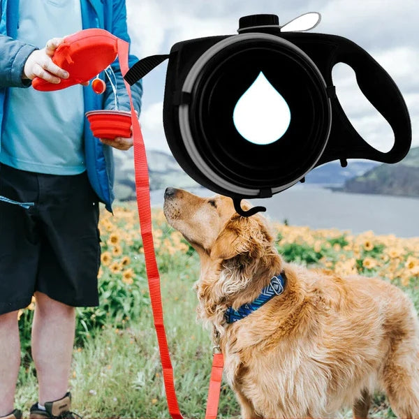 Multifunctional pet leash with built-in water bottle