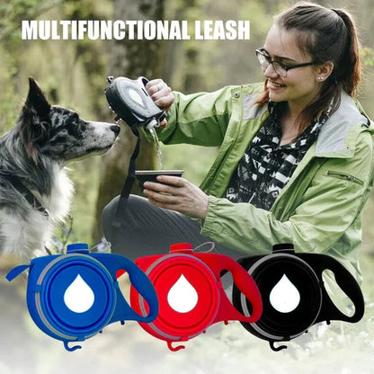 Multifunctional pet leash with built-in water bottle