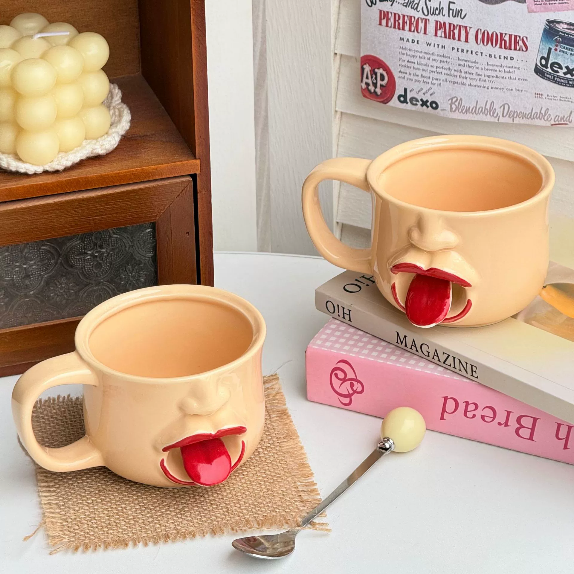 Funny 3D Tongue Out Face Novelty Ceramic Coffee Mug
