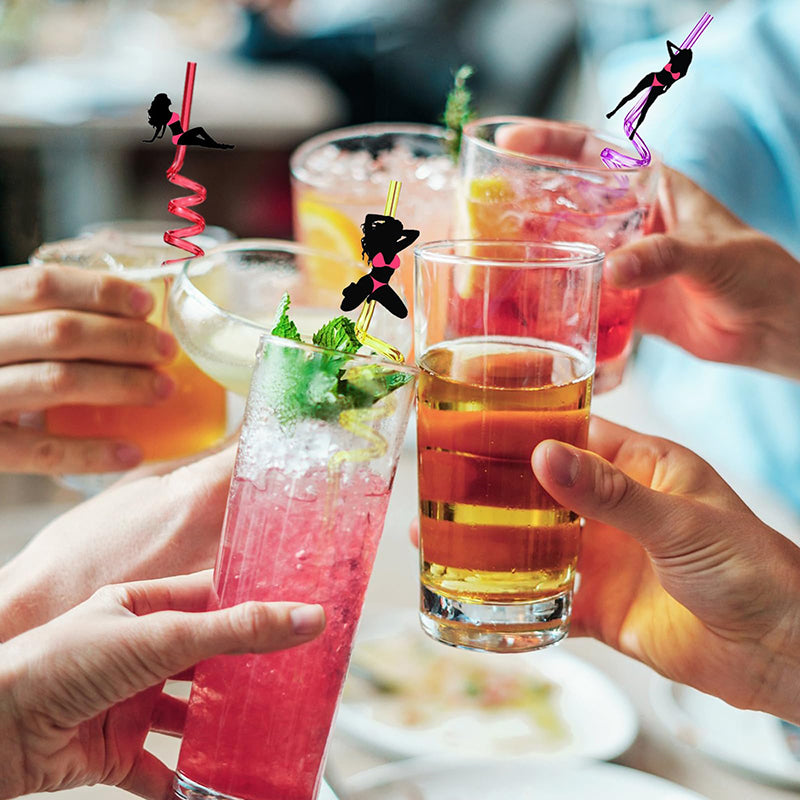Pink Stripper Spiral Straws